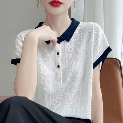 叙溪约女装莱赛尔天丝撞色Polo衫夏季女士款短袖T恤轻熟小众上a2