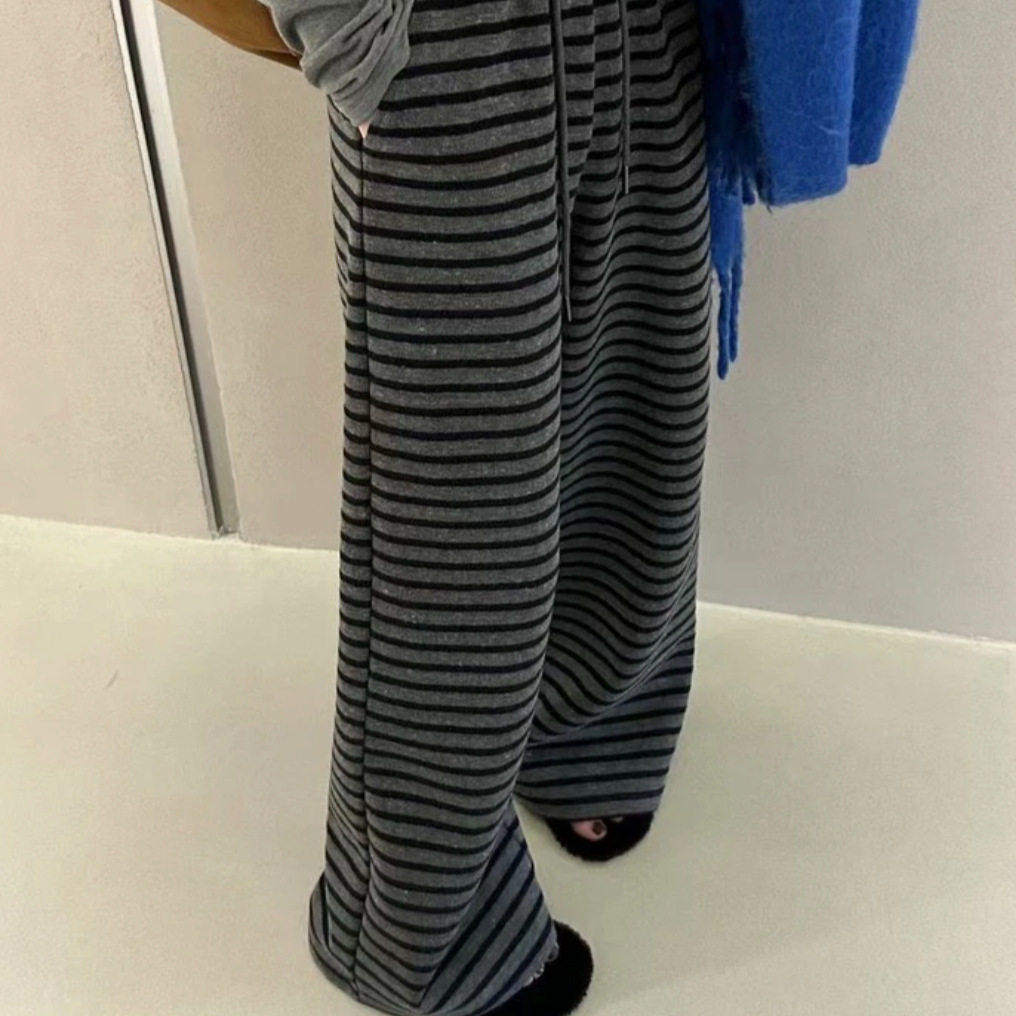 ~榕坤女裤慵懒风撞色条纹阔腿裤秋冬女士加绒休闲裤高腰显瘦长裤,女装/女士精品,休闲裤,淘宝优惠券,粉丝福利购,淘宝优惠卷