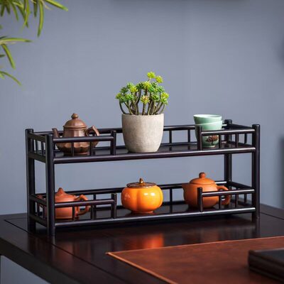 宏嫩桌面小型博古架茶杯茶具置物架茶器收纳架子新中式茶桌装饰a1