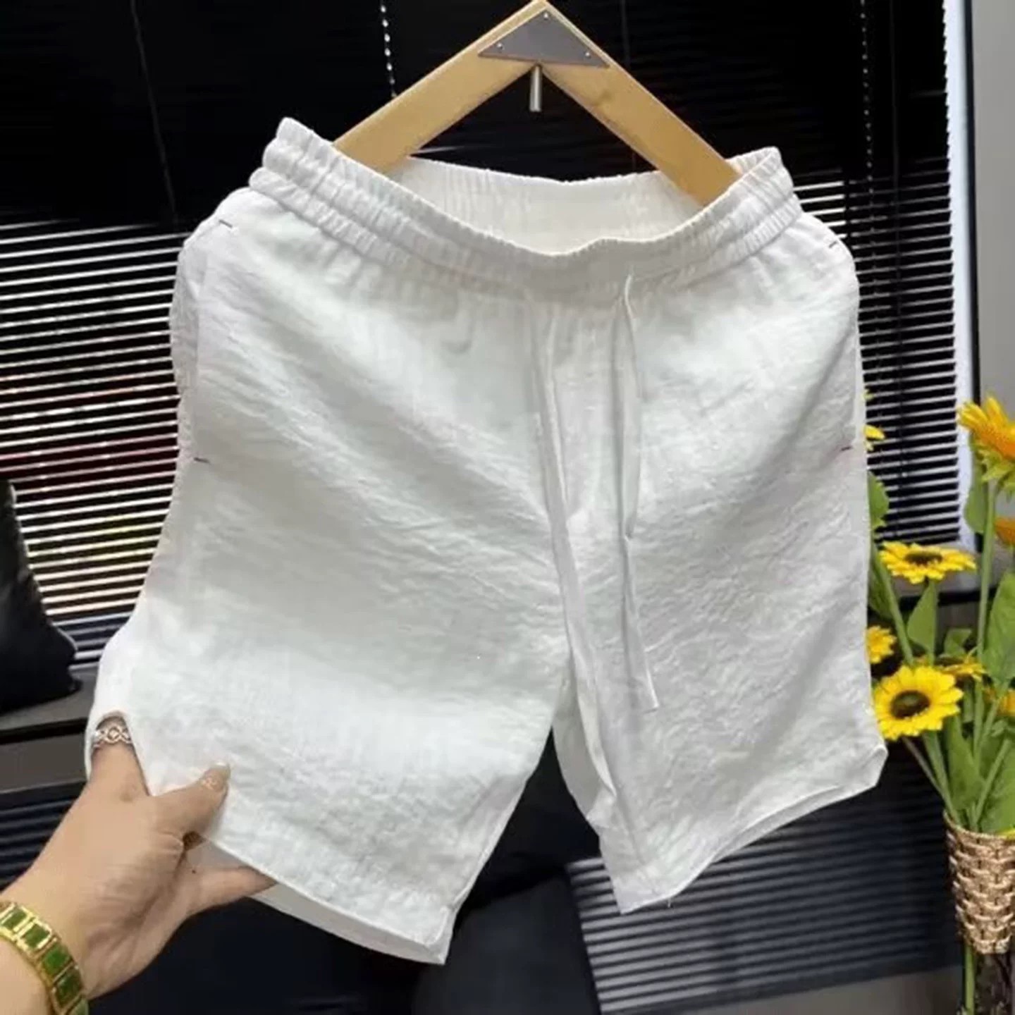 芙霖亚麻男士短裤夏季新款运动纯色外穿五分裤透气凉感速干休闲a6
