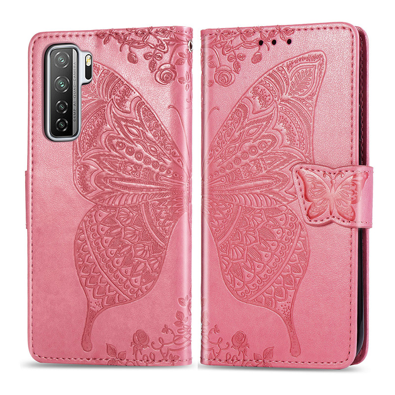 适用于华为Nova翻盖7浮雕Pro保护套7se花之蝶P40lite 5G压花手机壳仿皮纯色蝴蝶可爱女款皮套送挂绳