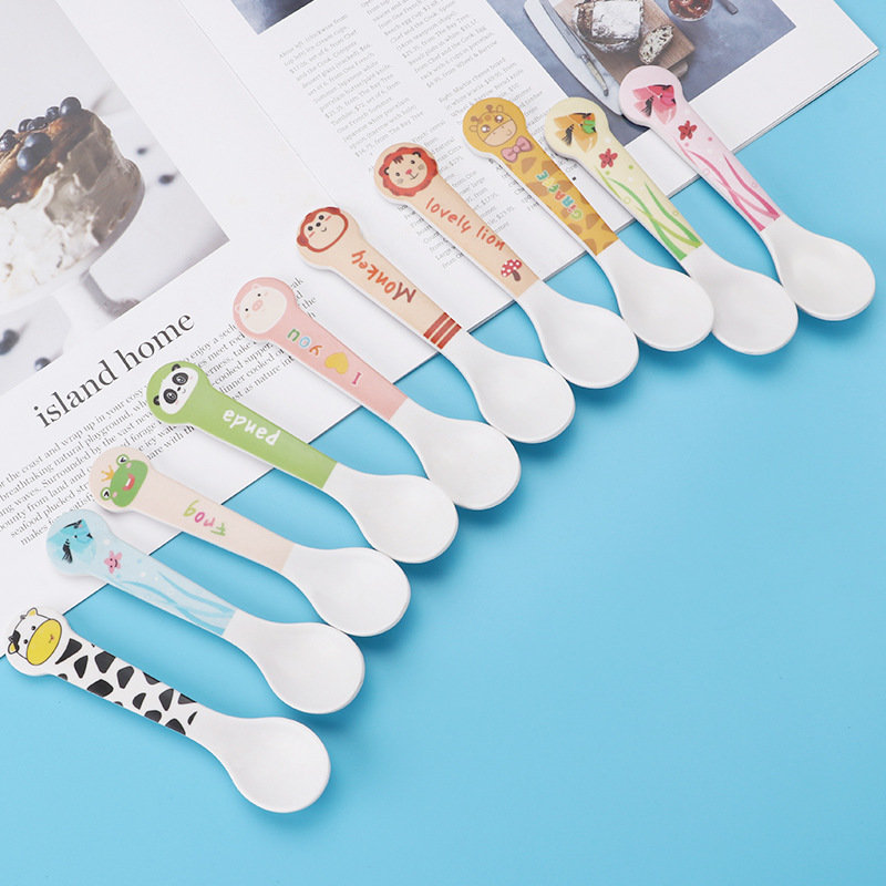 竹纤维儿童趣味宝宝叉子卡通可爱婴幼儿勺子家用辅食吃饭叉勺套装