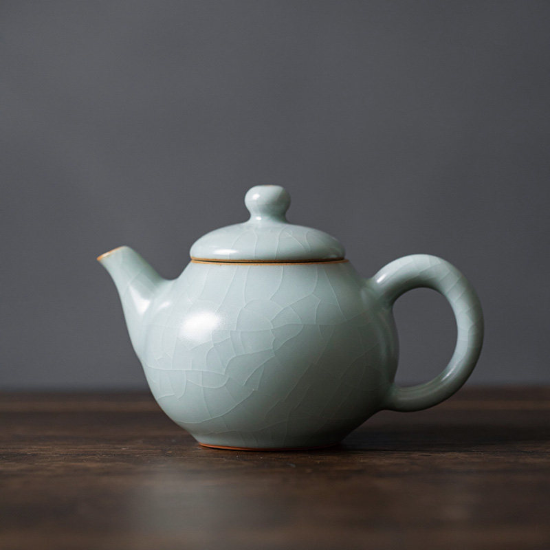 台湾丰子汝窑/吉祥壶/开片可养汝瓷泡茶壶天青手工陶瓷