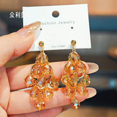 法式满钻水滴流苏耳钉耳环2026新款爆款高级感超好看独特漂亮耳钉