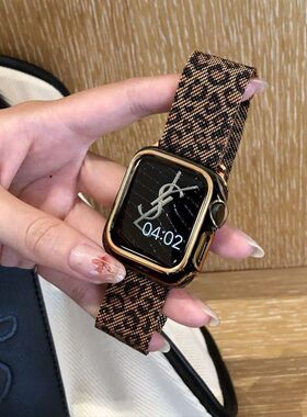 高级米兰尼斯豹纹适用苹果AppleWatchs987磁吸表带5/6/4/1/2代SE