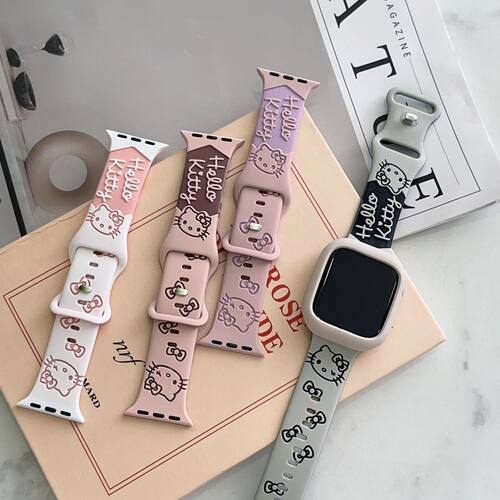 适用iwatch10可爱凯蒂猫苹果S87654表带SE新款HelloKitty硅胶表带