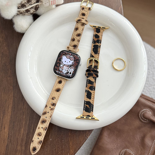 适用苹果watchS10/11表带秋冬豹纹翻毛皮s987荣耀5/fit亲选2i表带