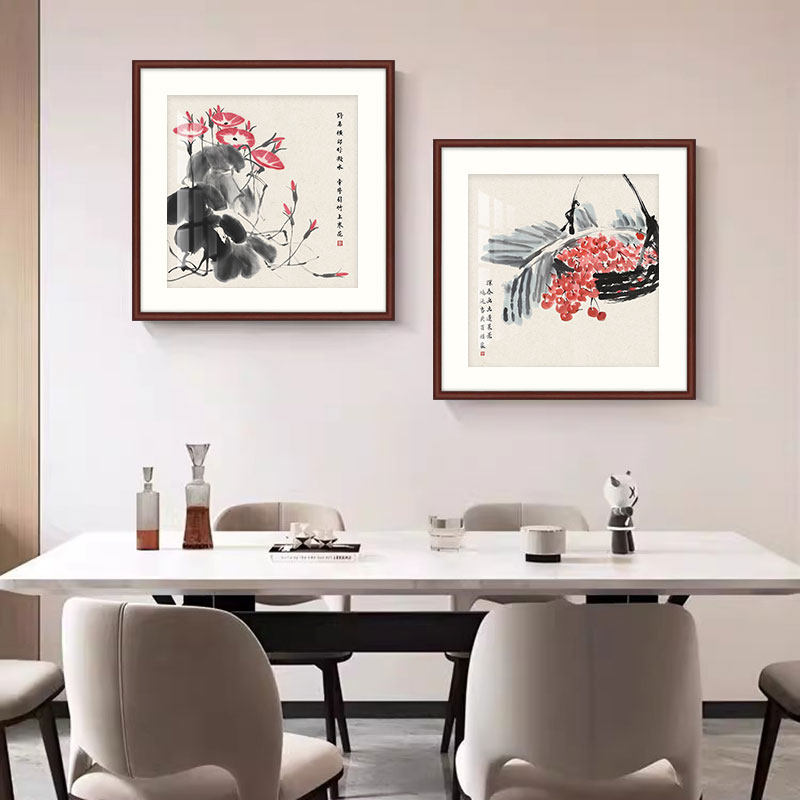 新中式国画寿桃装饰画客厅花卉餐厅背景墙画卧室书房挂画玄关壁画