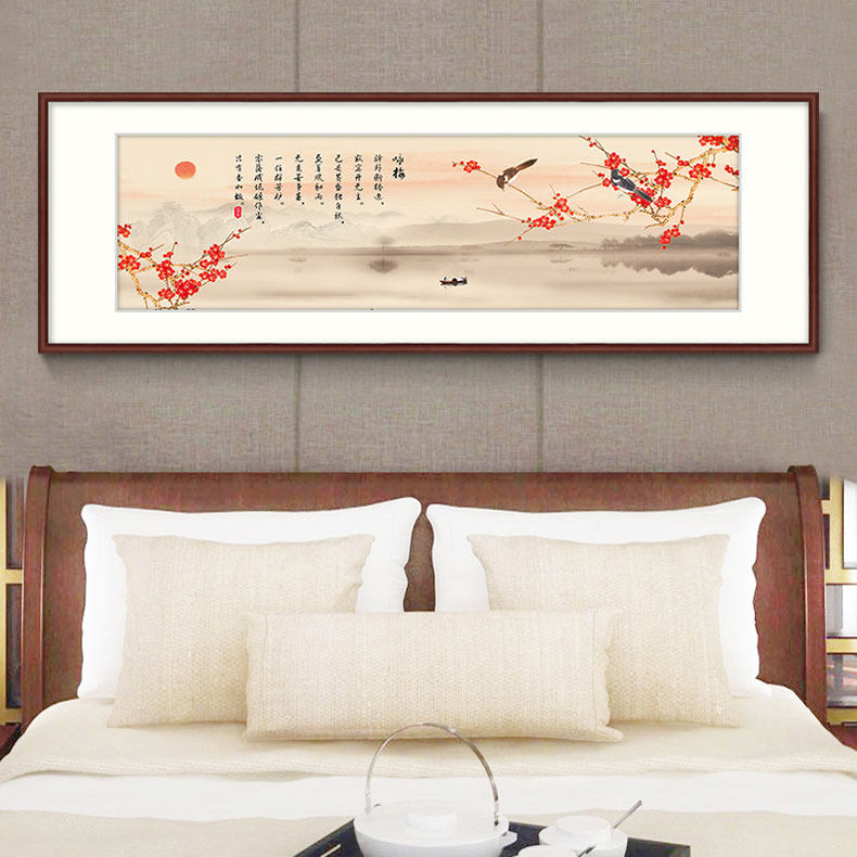 咏梅新中式卧室床头装饰画花鸟大气客厅挂画荷花沙发后面背景壁画