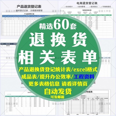 产品退换货登记统计表公司采购订单电商售后商品物品网店顾客客户