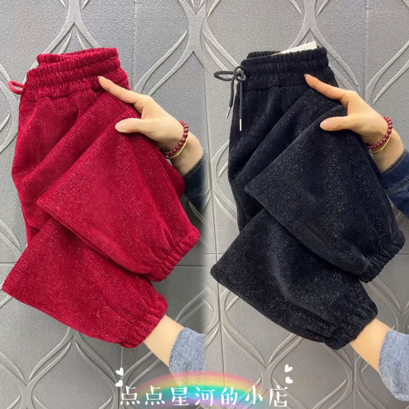 雪尼尔亮丝星空裤新款高腰显瘦休闲灯笼裤新年战裤红色欧式卫裤女,女装/女士精品,卫裤,淘宝优惠券,粉丝福利购,淘宝优惠卷