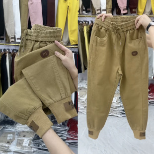 新款 遮肉高腰卡其色哈伦九分裤 纯棉小个子萝卜裤 式 外穿款 2025秋季