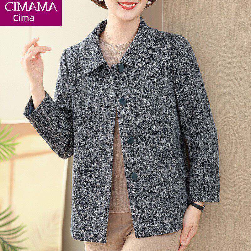 女装春装大码春秋季羊毛外衣中老年妇女格纹上衣2025新款