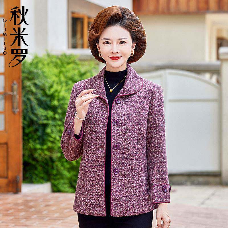 妈妈春装格子外套短款2025新款洋气外衣中老年女秋冬翻领上衣宽松