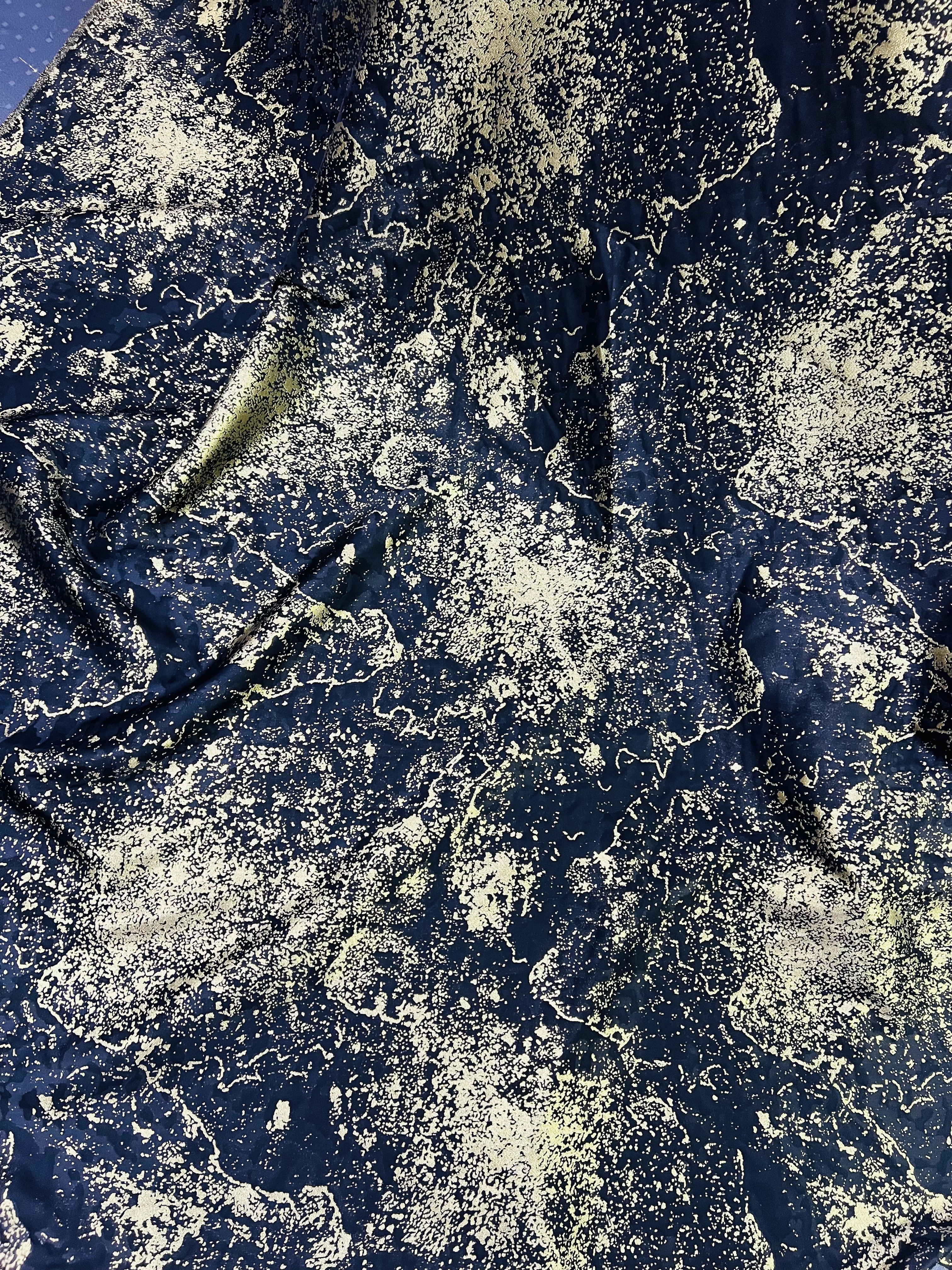 黑底鎏金星云烫金提花缎碎金星空海绵垫/布料/面料/