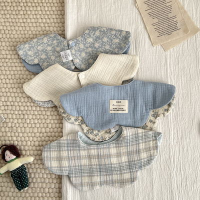 纯棉婴儿口水巾6层棉纱布口水巾围嘴双面印花a类棉宝宝防吐奶围兜