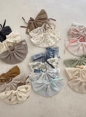 韩版纯棉纱布婴儿口水巾宝宝围嘴围兜加大系带口水兜儿童花瓣假领