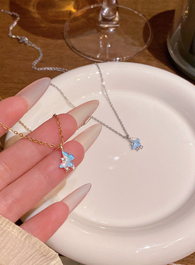 韩版甜美气质蓝色小星星吊坠钛钢项链女轻奢小众高级感简约锁骨链