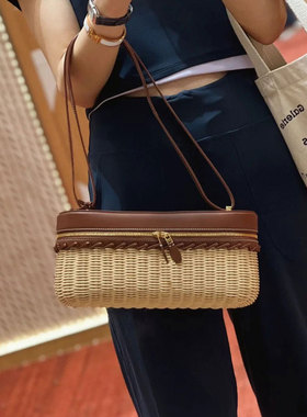 L19饭盒包迷你手提小包斜挎凯利包编织盒子化妆包竹编藤编野餐包