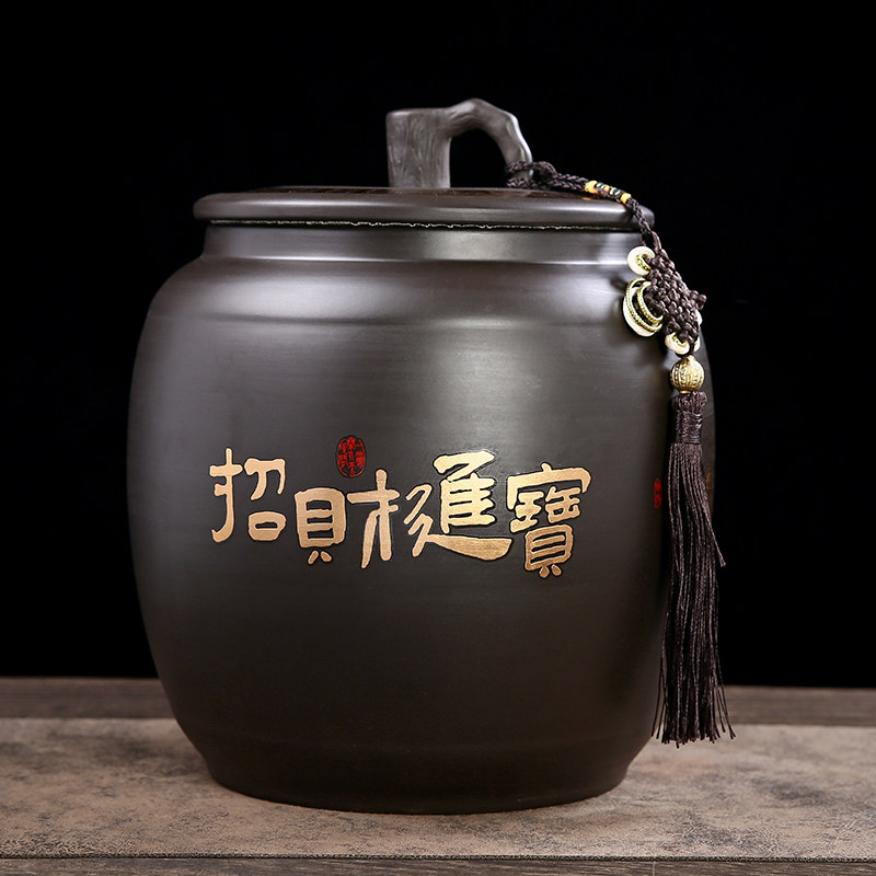 紫砂茶叶罐陶瓷家用密封罐大号三斤装绿红茶普洱散茶复古储茶罐