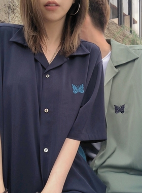 自产 X Needles20AW日本限定款蝴蝶短袖衬衫拼接男女情侣日潮小众