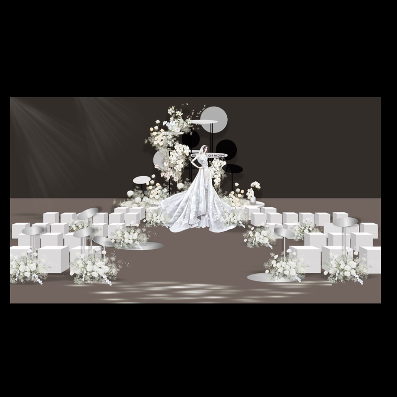 470纯白花艺黑色绸缎布艺高端大气婚礼秀场psd源文件素材设计