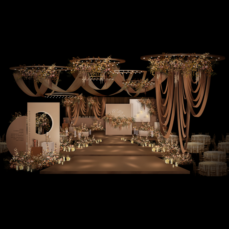 棕色咖啡色大型布幔花艺婚礼PSD分层素材a119