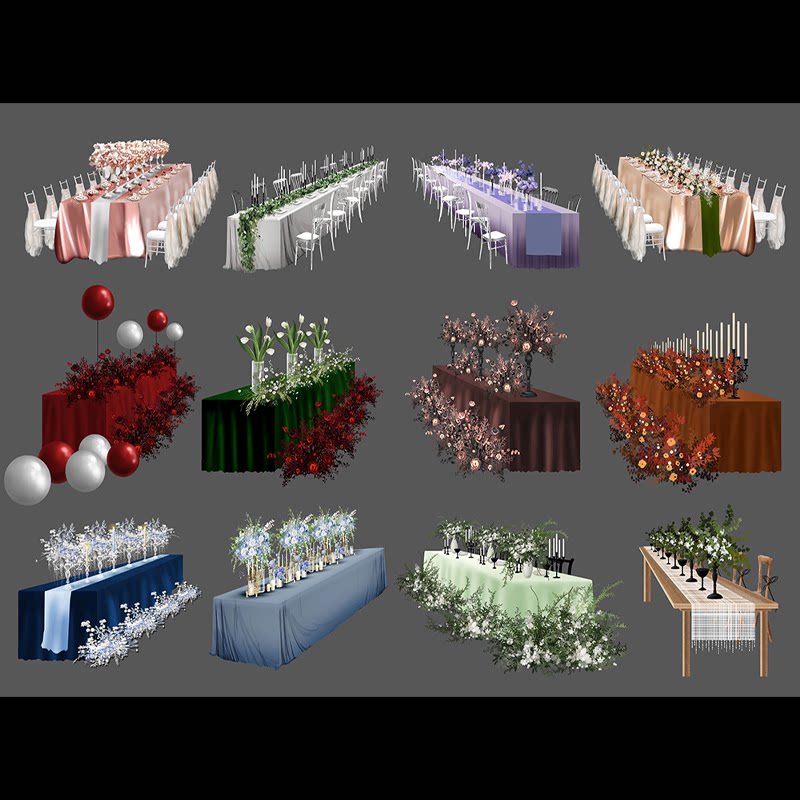 353户外长条桌椅婚礼派对会议活动专用素材psd源文件