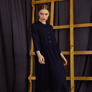 BALUODI芭罗蒂女装专柜秋装时尚气质衬衫式高腰线棉感女连衣裙