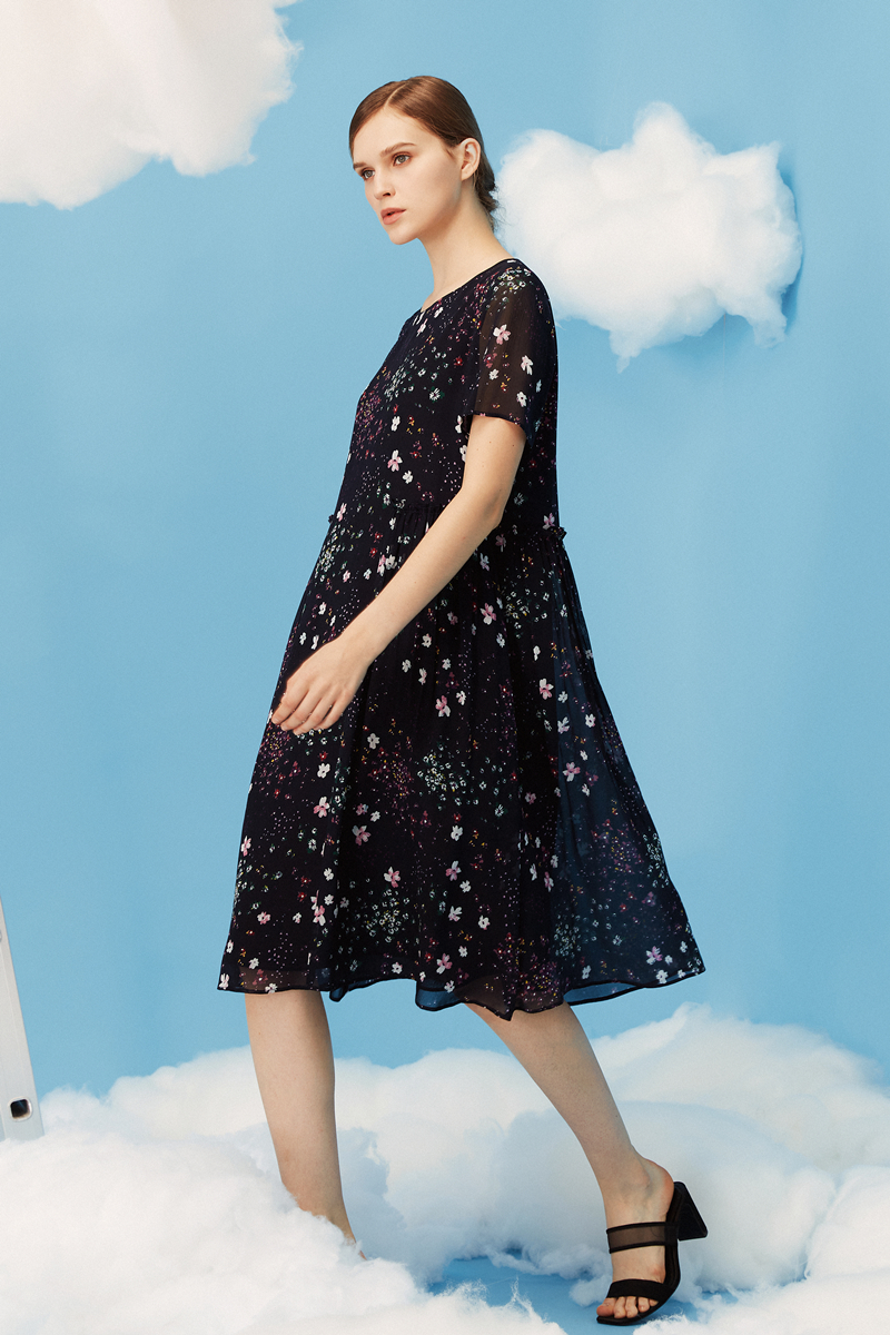 baluodi芭罗蒂女装专柜夏装时尚a型桑蚕丝田园碎花飘逸女连衣裙