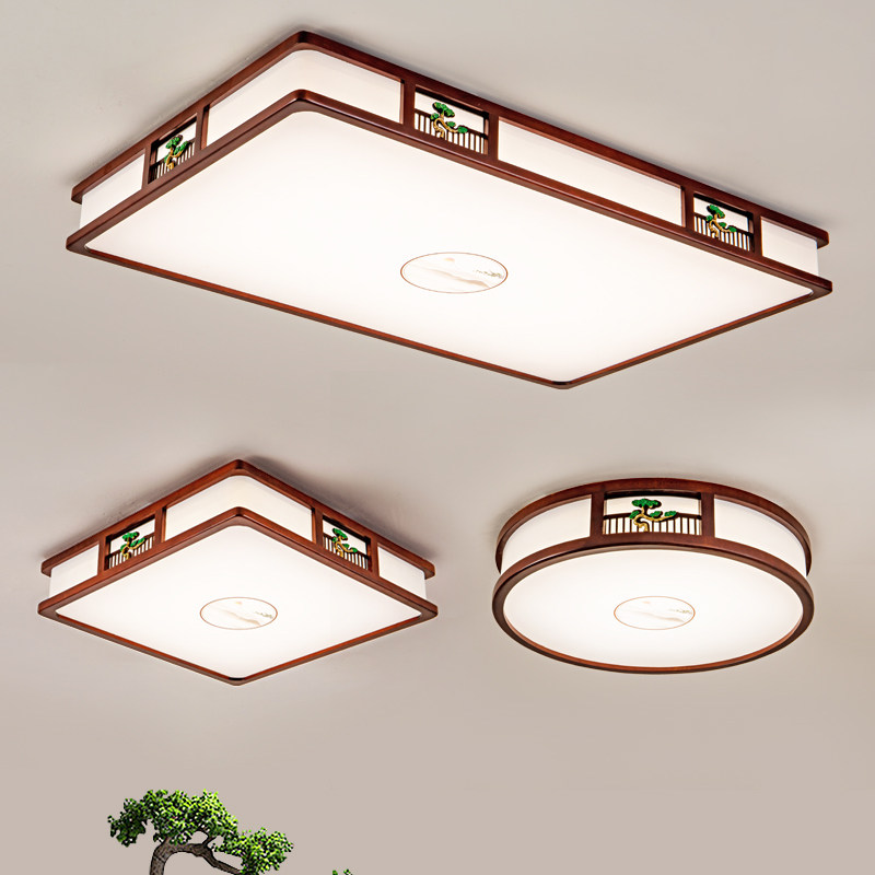 新中式吸顶灯客厅卧室大气简约LED实木质灯具纯铜中国风餐厅阳台