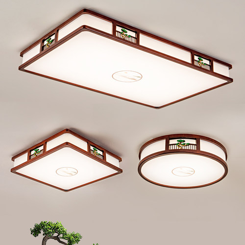 新中式吸顶灯客厅卧室大气简约LED实木质灯具纯铜中国风餐厅阳台