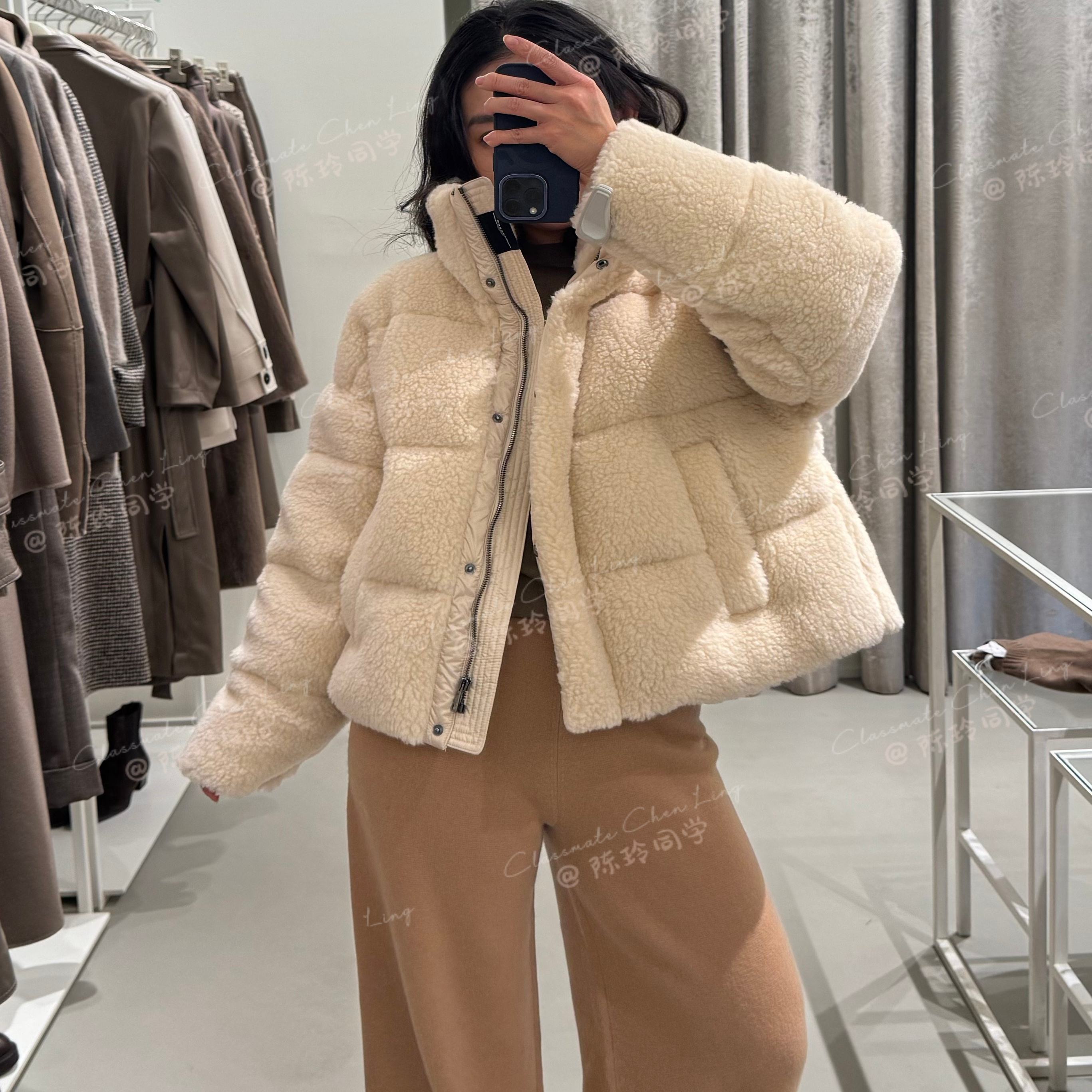 MaxMara羊羔绒立领鸭绒羽绒服