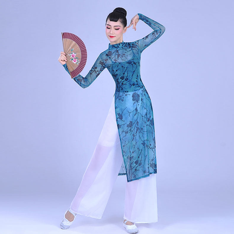 古典水墨旗袍纱衣身韵长袖演出服