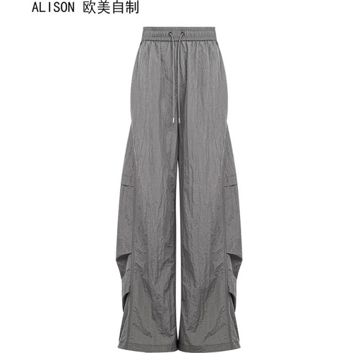 沙锤休闲裤慵懒！皱感工装束脚裤