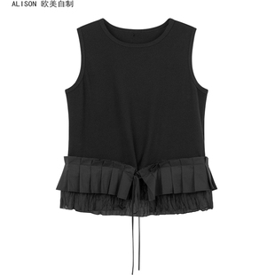 上衣 ALISON 针织捏褶系带圆领无袖 花褶背心 周一 极简美学