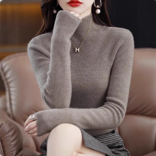 绵羊绒针织衫毛衣女半高领打底衫