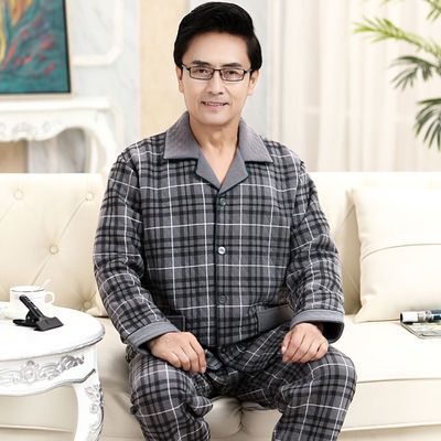 2025秋冬季新款纯棉睡衣男大码开衫家居服加厚中老年爸爸装保暖衣