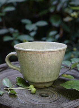 国内手作｜古绿雅致条纹咖啡杯日式复古马克杯茶杯孤品 栖朔物仓