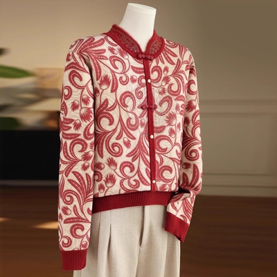 2025冬季新款妈妈装长袖针织衫女洋气中年妇女打底毛衣气质假开衫