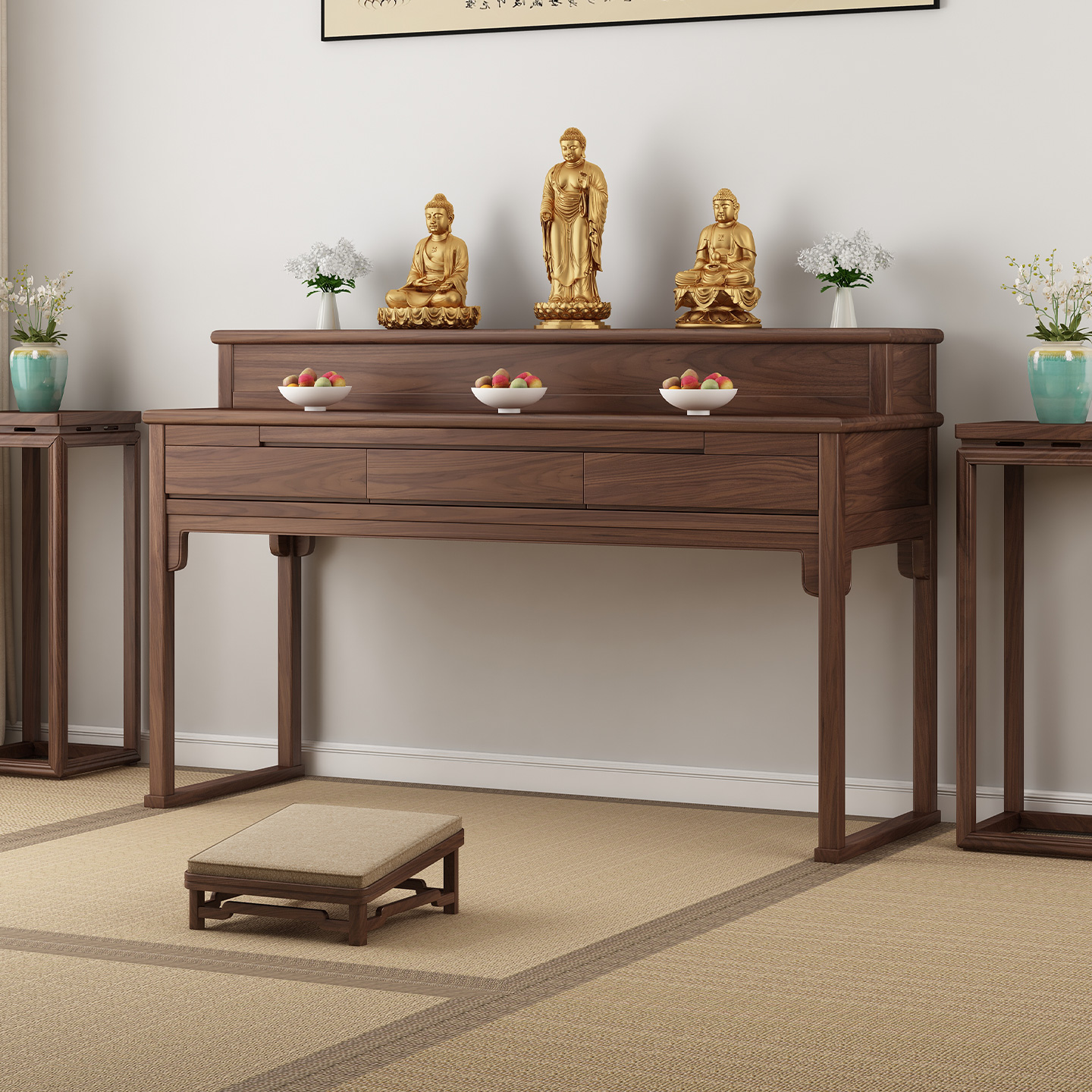 黑胡桃香火桌新中式实木供桌香案家用客厅佛龛财神爷供奉桌贡佛台