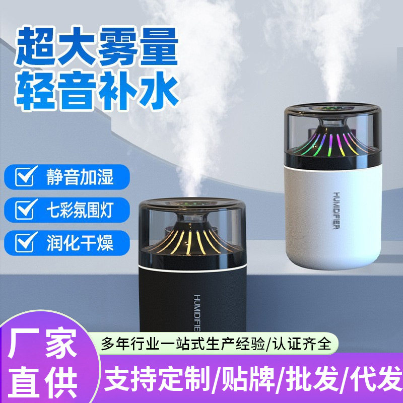 跨境迷你五彩加湿器USB车载家用补水七彩个轻音小型喷雾机静音