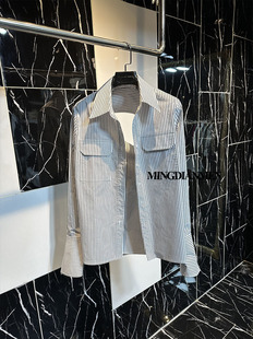 2026春秋复古港味黑白竖条纹衬衫女设计别致上衣长袖防晒服开衫