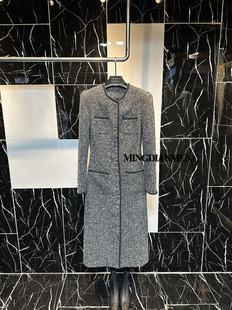 时尚 小香风重工亮片粗花呢灰色收腰显瘦长款 大衣 法式 2026年新款