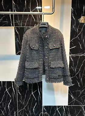 2026年新款灰色时尚小香风粗花呢外套女法式名媛风轻奢高级感上衣