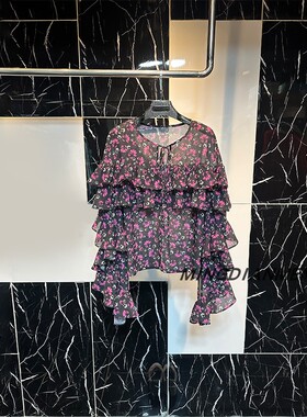 2026年春秋新款高级感气质百搭别致时尚紫色印花衬衫长袖上衣女装