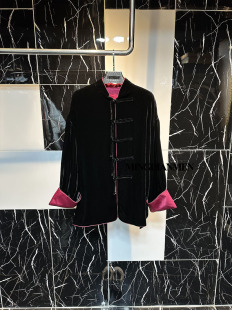 复古气质 盘扣外套春秋款 2026年国风改良唐装 真丝丝绒撞色挽袖