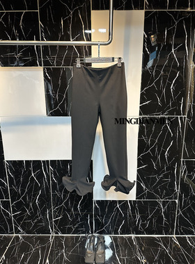 小众设计感黑色荷叶边九分裤2026春秋修身显瘦中腰洋气百搭女装裤