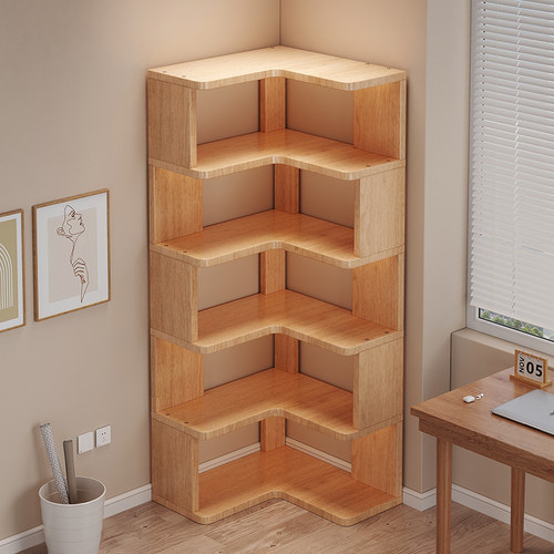 实木转角书架落地置物架小户型