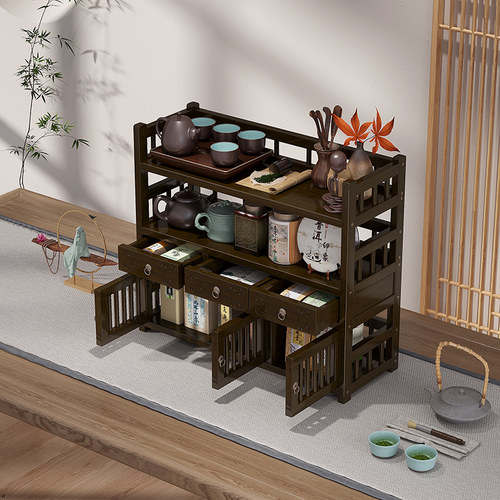 复古博古架茶室摆件放置茶柜茶具